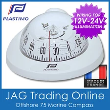 PLASTIMO FLUSH MOUNT OFFSHORE 75 WHITE MARINE/BOAT COMPASS 12V-24V Lighting