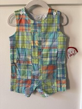 Funtasia Too NWT Summer Plaid Shortall Romper Baby Boy 12 months
