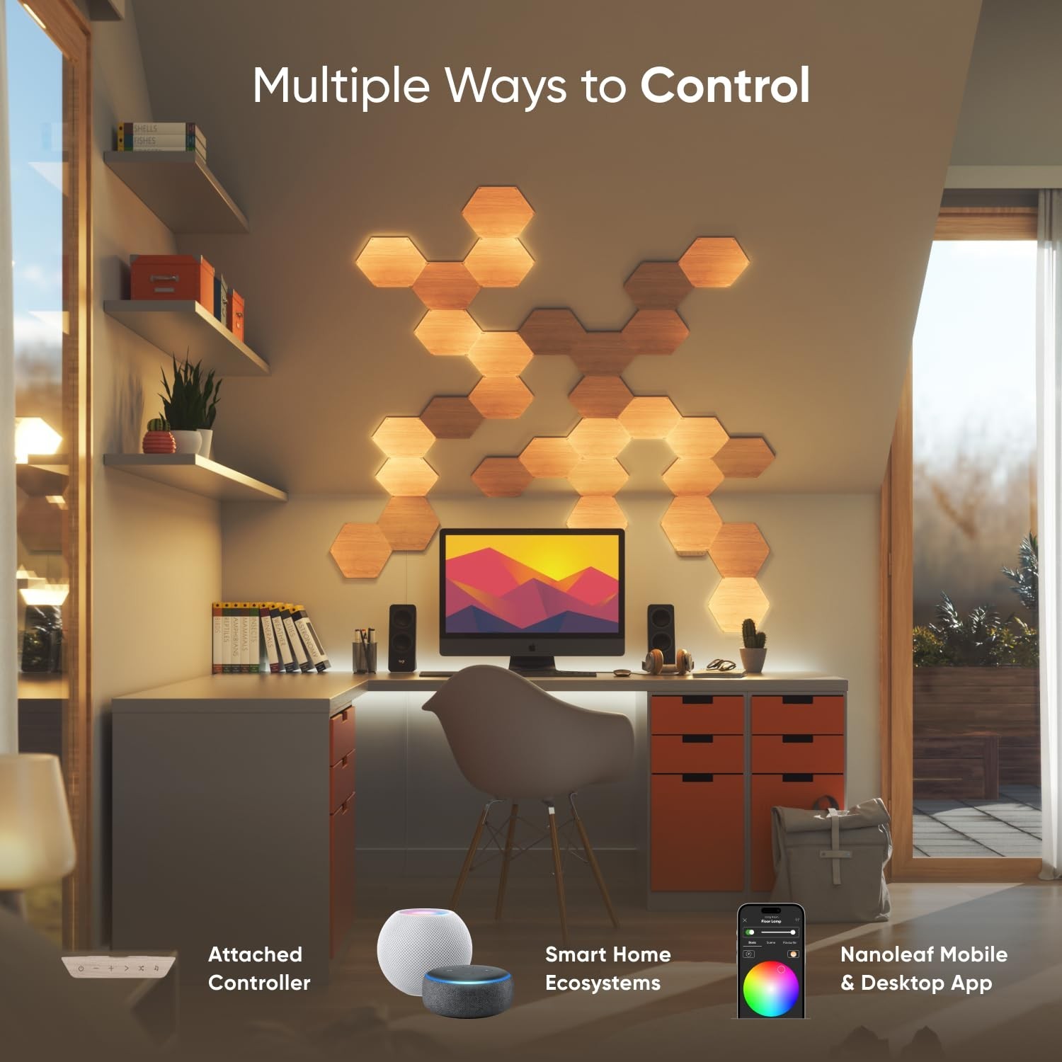 Nanoleaf Elements Wood Look Smart Wall Lights, Hexagon LED Wall Lights ...