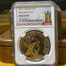 2021 2PD GREAT BRITAIN 1OZ SILVER.999 BRITANNIA PORTRAIT NGC MS69 Plus Box And C