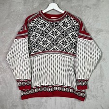 Vintage Nordic Fair Isle Sweater Red Black Cotton Scandinavian Ski L