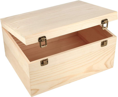 Extral Large Wooden Box, 13 X 10 X 6.5 Inch Natural Unfinished Pine Wood Boxes w