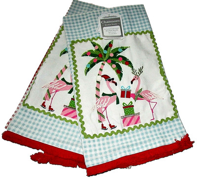 CHRISTMAS ~ Kitchen Towel ~ 20'' x 30'' ~ FLAMINGO CHRISTMAS / CHRISTMAS PLAID