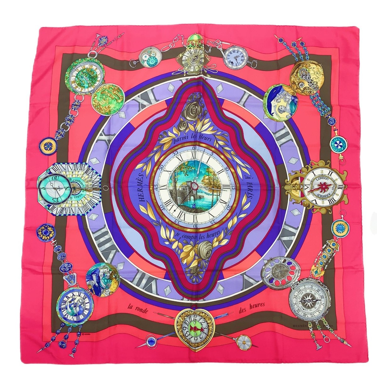 HERMES Scarf Carre90 Silk Square ''La Ronde des Heures