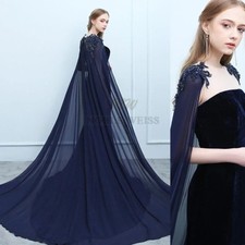 Long Wedding Cape Bridal Cloak Shawl Coat Chiffon Applqiued Shoulder Drag Train