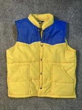 VTG 70/80s Swingster World Of Wearables Puffer Vest Men’s Size Large Yellow Blue