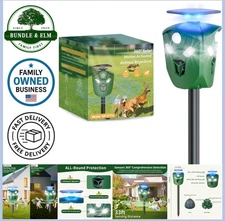 Solar Ultrasonic Animal RepellerOutdoor 360° Deterrent with Lights, Retail $89!!