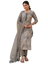 GoSriKi Women's Rayon Blend Printed Straight Kurta with Pant & Dupatta