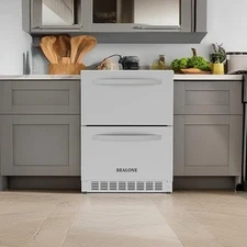 REALONE 24 Inch Under Counter Refrigerator, Stainless Steel Double Drawers Fridg