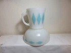 Vintage retro Fire King milk glass turquoise diamond coffee mug and chili bowl
