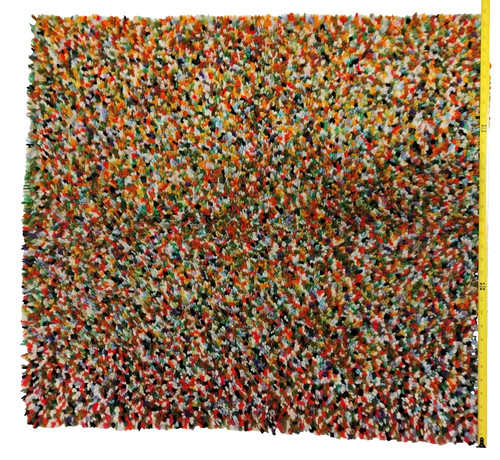 VTG Retro 70s Hand Made Multicolor Speckle Confetti Latch Hooked Area Rug 36x33