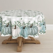 Horaldaily Fall Tablecloth 70x70 Inch Round, Thanksgiving Autumn Harvest Blue...
