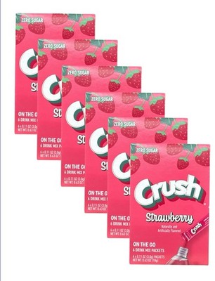 6 Boxes Crush Strawberry Drink Mix Singles On The Go 36 Total Packets Sugar Free