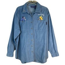 Vtg Disney Winnie the Pooh Corduroy Shirt Women XL Embroidered Vacation Resort
