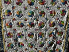 Fun Colorful Handmade Patchwork Quilt Cotton Multicolor Abstract Circles
