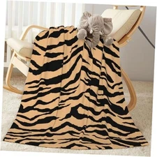 Striped Print Bed Blanket Ultra Soft Wildlife Animal Skin S(40"x50") Tiger