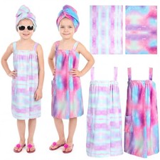 2 Sets Girls Towel Wrap Hair Towel Wrap for Soft Bath Body Dress Cute Adjusta...