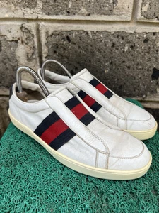 Gucci Blanc 322749 Homme Cuir Slip on avec Web Baskets U.S 7/7,5