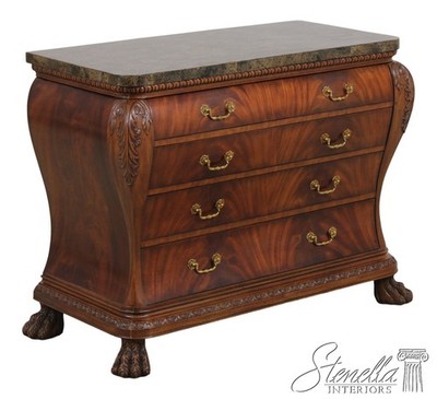 73441: MAITLAND SMITH Flame Mahogany Marble Top Bombe Dresser