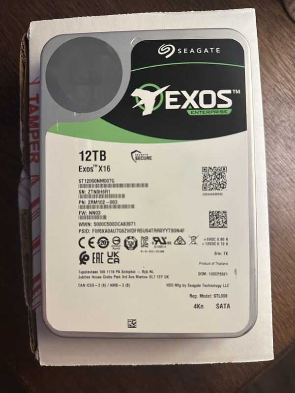 Seagate Exos X16 ST12000NM001G 12TB 256MB 7200RPM 3.5" SATA 6Gb/s Enterprise HDD