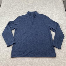 IZOD Sweater Mens Large Blue Fleece 1/4 Zip Mock Neck Pullover Knit Casual