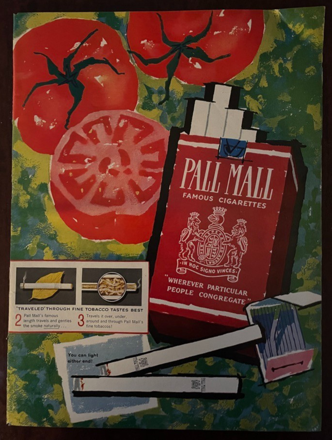 1959 PALL MALL Cigarettes Vintage Print Ad Red Tomatoes