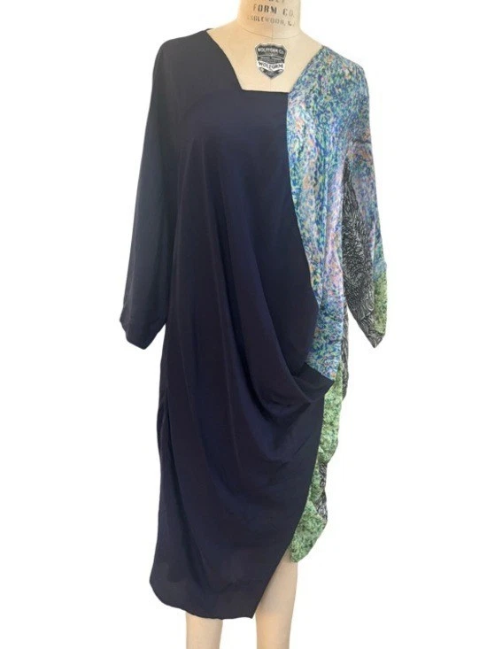 plus blue abstract print chiffon ruched drape midi dress Navy Blue Double Breasted Neck Slit Long Satin Dress,Maxi Dress,Short   puresunlady