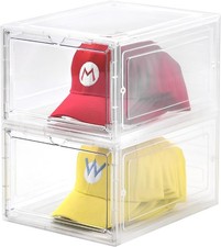 Hat Organizer Box, Stackable Clear Baseball Caps Holder Box Containers with Magn