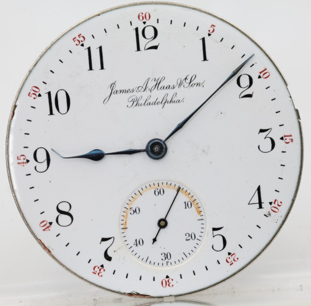 ELGIN 291, JAMES A. HAAS & SON PHILADELPHIA 13295019 POCKET WATCH MOVEMENT (FB)