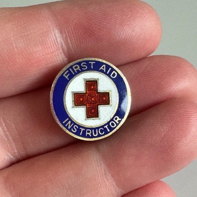 Sterling Silver First Aid Instructor Pin American Red Cross Blue White Badge ARC