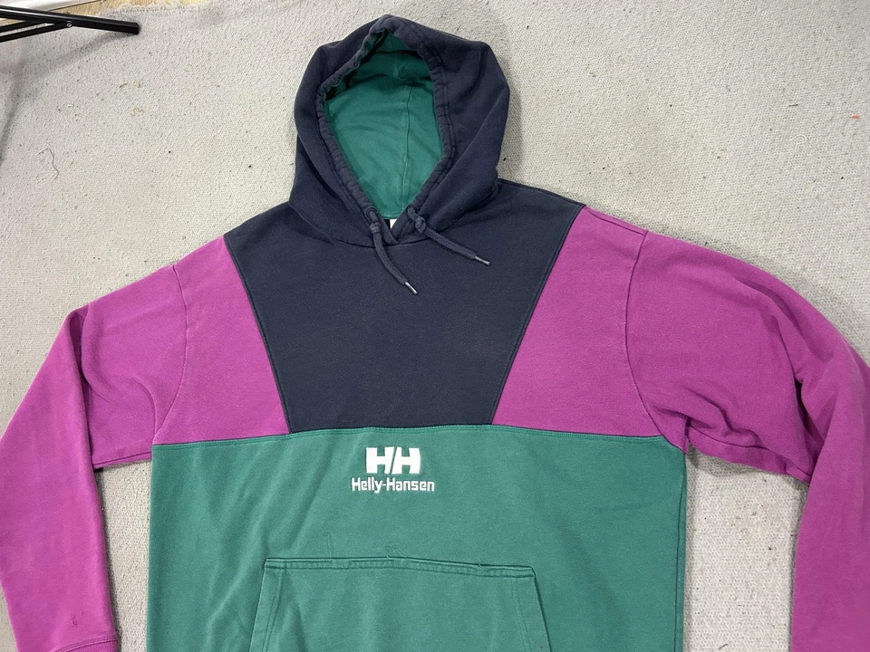 Мужская толстовка с капюшоном Helly Hansen XL зеленая фиолетовая цветной блок ретро толстовка пуловер - Изображение 2 из 4