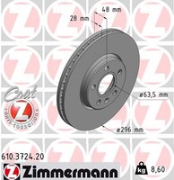 2X Bremsscheibe Coat Z Zimmermann 610.3724.20 FüR Volvo 234 S90 V60 225 V90 2 3
