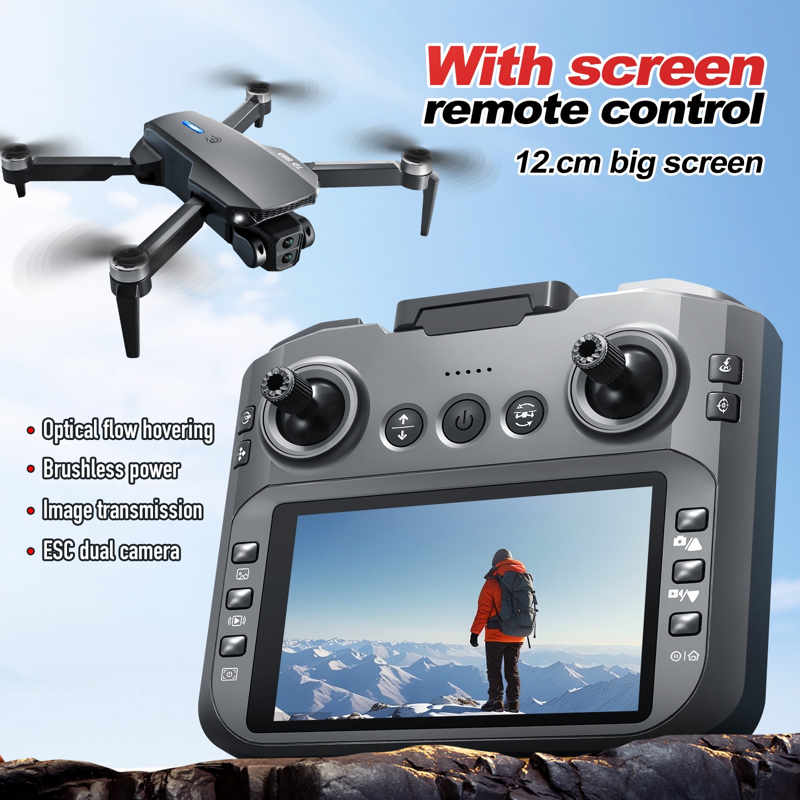8K GPS Camera Drone FPV RC Quadcopter w/ Screen Remote Brushless + Battery