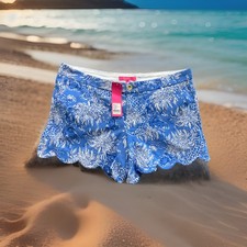 NWT Lilly Pulitzer Buttercup Knit Shorts Boca Blue White Sz 14 78