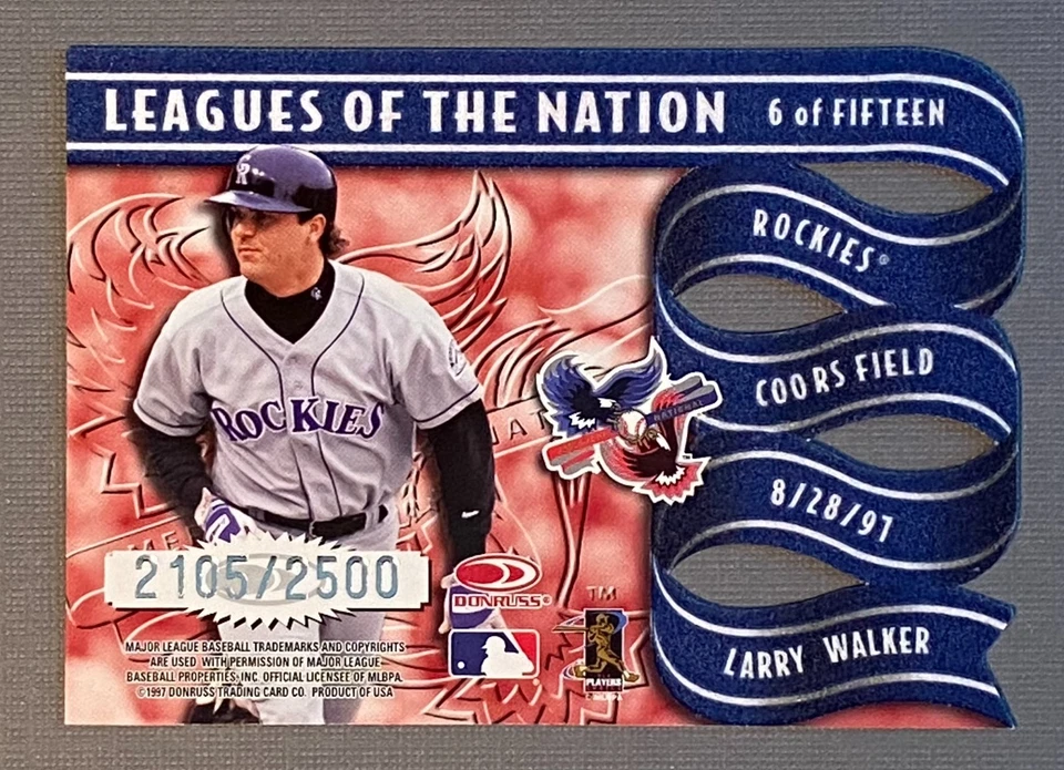 Leaf League of Nation 6 1997 Ken Griffey Jr Larry Walker Salón de la fama raro troquelado/2500 Foto 2 de 2
