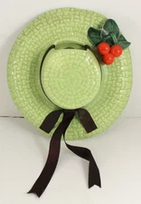 California Pottery Wall Pocket Hat w/ Cherries Lime Green 7.5" EXCELLENT