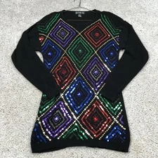 Le Chois Sweater Womens Small Sequin Diamond Geometric Angora Silk Knit Pullover