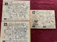 Set Of 3 Vtg TUCO Nature Map Picture Puzzles. 12 Thick Interlocking Pieces
