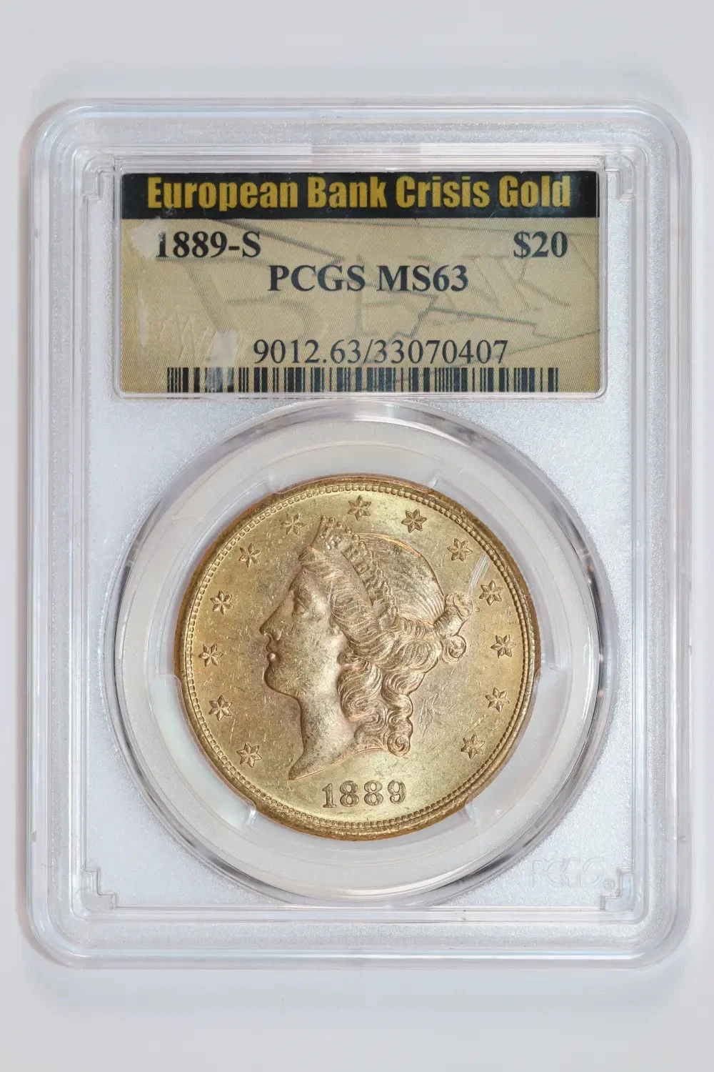 1889-S $20 GOLD LIBERTY DOUBLE EAGLE PCGS MS63 EUROPEAN BANK CRISIS