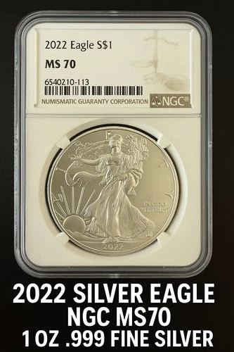 2022 American Silver Eagle $1 NGC MS70 – 1 oz .999 Fine Silver Coin