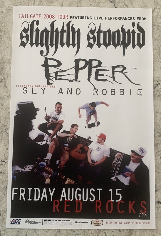 Slightly Stoopid, Pepper Tailgate 2008 Tour Red Rocks Amphitheatre Tour Poster