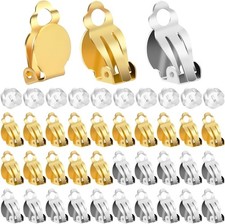 60Pcs Clip On Earring Backs Flat Back Tray Settings Gold Silver Non-Pierced Jewe