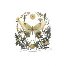 Wildflower Crest Butterfly Vinyl Sticker Vintage Insect Journal Laptop