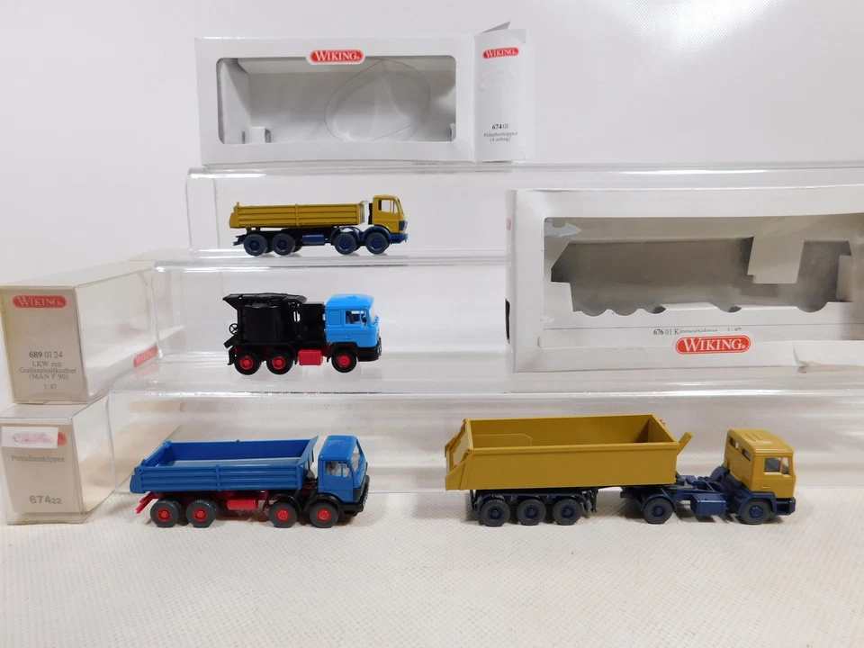 4X Wiking H0 1:87 Kipper Gußasphaltkocher 674 MB 676 689 MAN Mint+Box #ED471-0,5 - Immagine 2 di 4