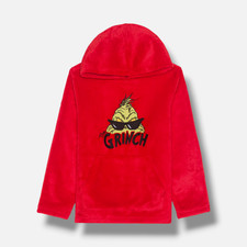 The Grinch Kids Boys Red Grinch Fuzzy Hoodie Sweatshirt Size Large
