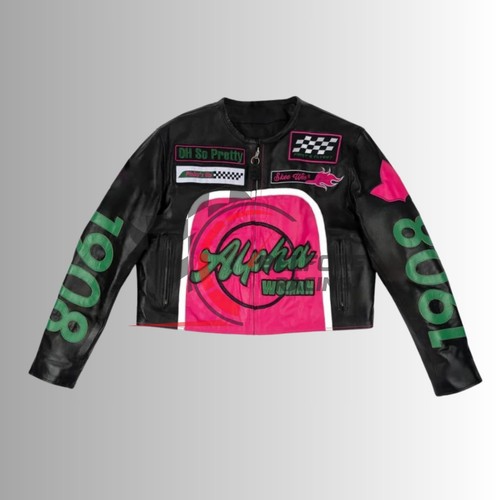 AKA Sorority Leather Biker Jacket: Alpha Kappa Alpha Pink & Green