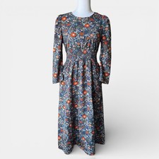HAYDEN Medium Blue Floral Midi Dress Long Sleeve Smocked Cottage core