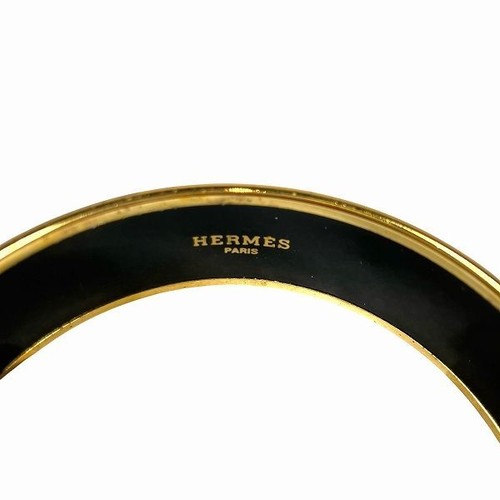 Hermes Bangle Bracelet Black x gold GM enamel w/Case Vtg - 第 3/24 張圖片