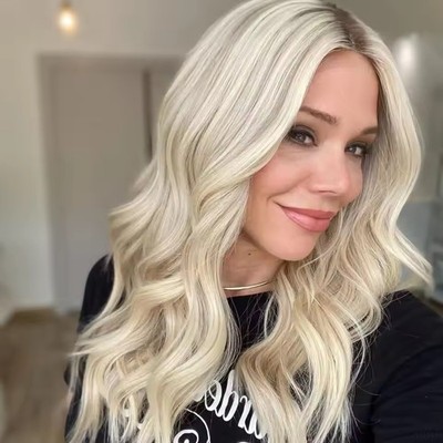 Ombre Platinum Blond Highlights Balayage Wave 100% Human Hair Lace Front Wigs