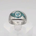 Sterling Silver Vintage Native Crushed Turquoise Inlay Ring Size 7.5